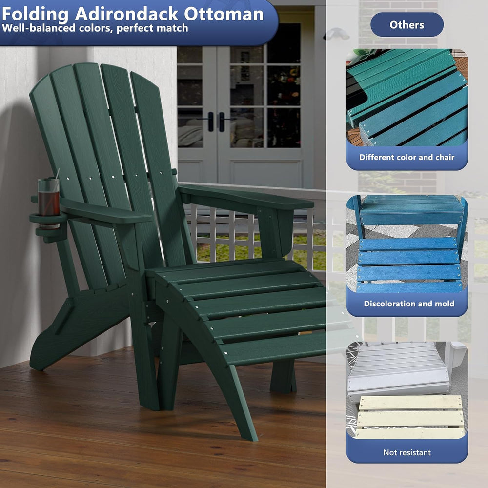 Plawdlik Folding Ottoman for Adirondack Chair–HDPE All-Weather Footrest for O...