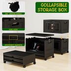 Storage Bins with Lids and Wheels, Collapsible Bathroom Storage Cabinet with Clear Doors, Plastic Stackable Closet Organizers and Storage Containers Black 199 QT