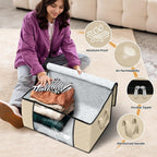 Fab totes 6 Pack Clothes Storage, Foldable Thick Fabric Blanket Storage Bags, Containers for Organizing Bedroom, Closet, Clothing, Comforter, Organization with Handle,Beige