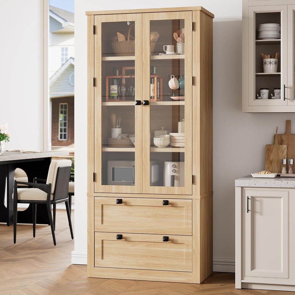 71" Tall Kitchen Pantry Cabinet - Modern Display Storage Cabinet with 2 ...