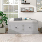 Vintage Hallway Storage Bench with 4 Doors and Adjustable Shelves,Entryway Shoe Rack W/Removable Cushion,for Living Room Bedroom Porch,Gray Wash,42″