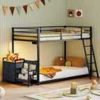 Bonnlo Bunk Bed Twin Over Twin with 3 Storage Drawers, 3 Tier Book Shelf, Bunk Bed with LED Lights, Charging Station, Inclined Ladder, Suitable for Kids & Teens, Space Saving (Black)