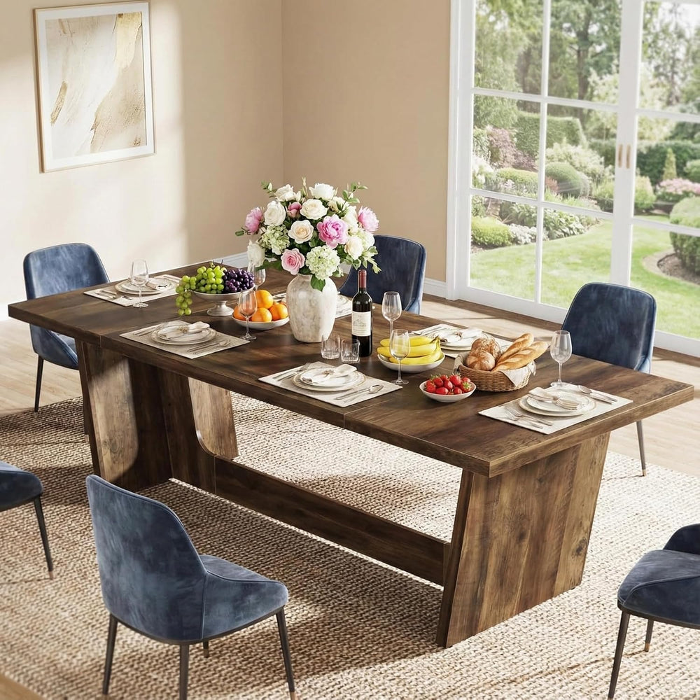 Lailang 71 Inch Dining Table, Rectangular Kitchen Tables, Pedestal Dinner Tab...