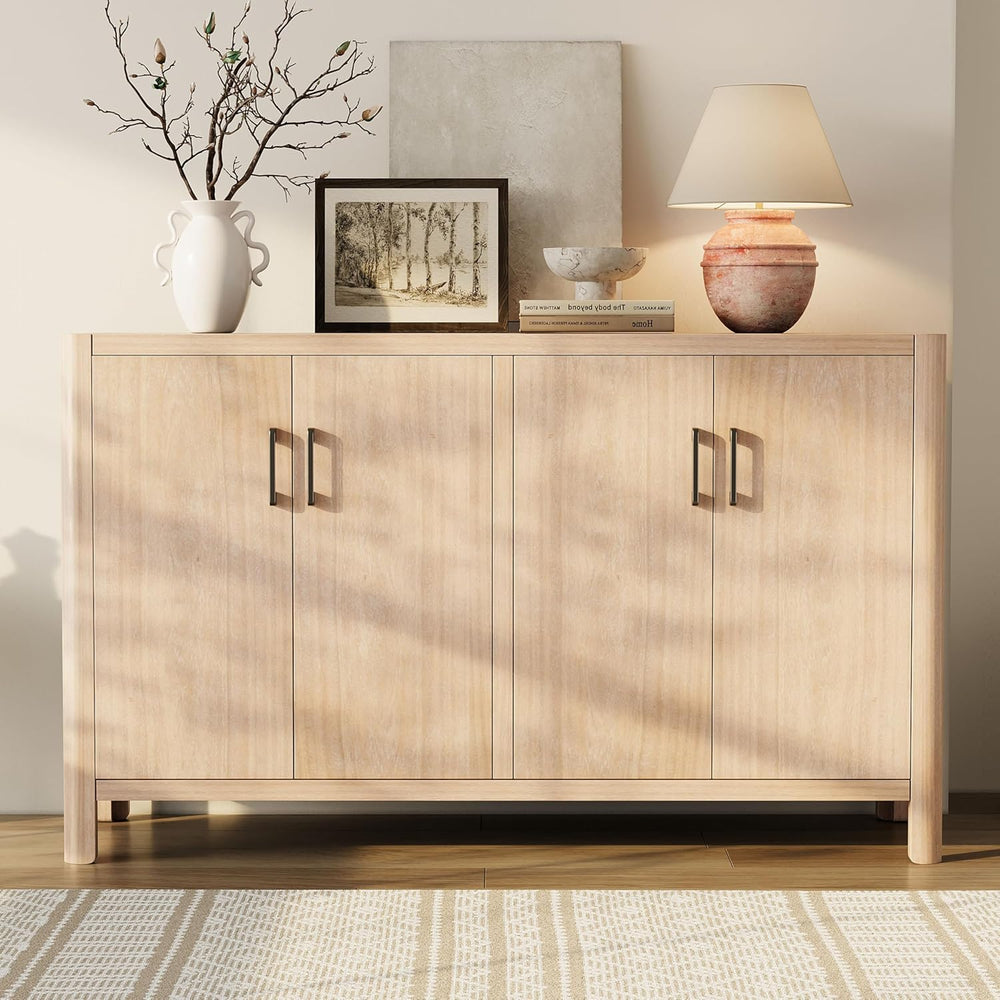 VilroCaz Farmhouse Wood 4-Door Cabinet Sideboard with Smooth Rounded Corners,...