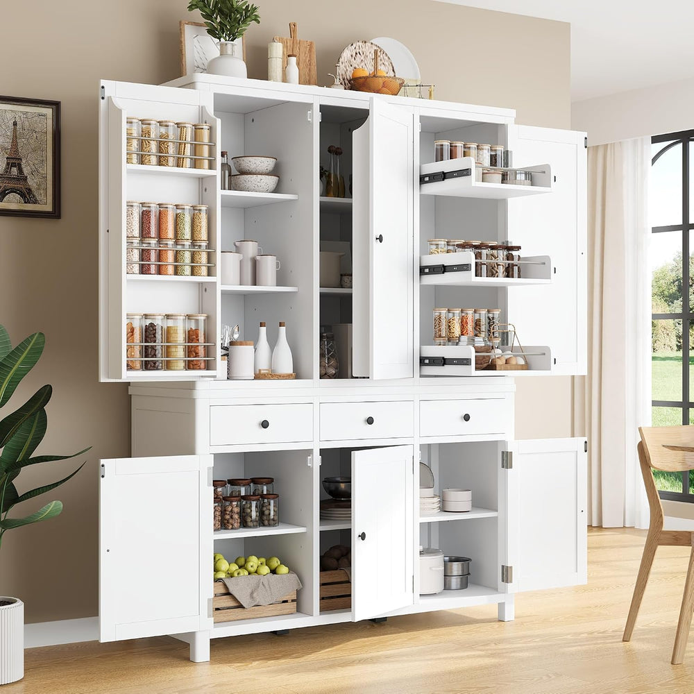 Farmhouse 74.8''H High Freestanding Kitchen Pantry,Large Cupboard Sto...