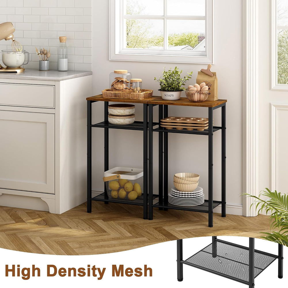 Hoctieon 2-Set 3 Tier End Table, Telephone Table Set of 2, Tall Side Table wi...