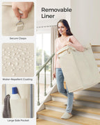 SONGMICS Laundry Basket with Wheels, 2-Section Rolling Laundry Hamper, 37 Gallons (140 L), Removable Liner, Steel Frame with Handle, 27.2 x 15.4 x 31.9 Inches, Cream White URLS004W01