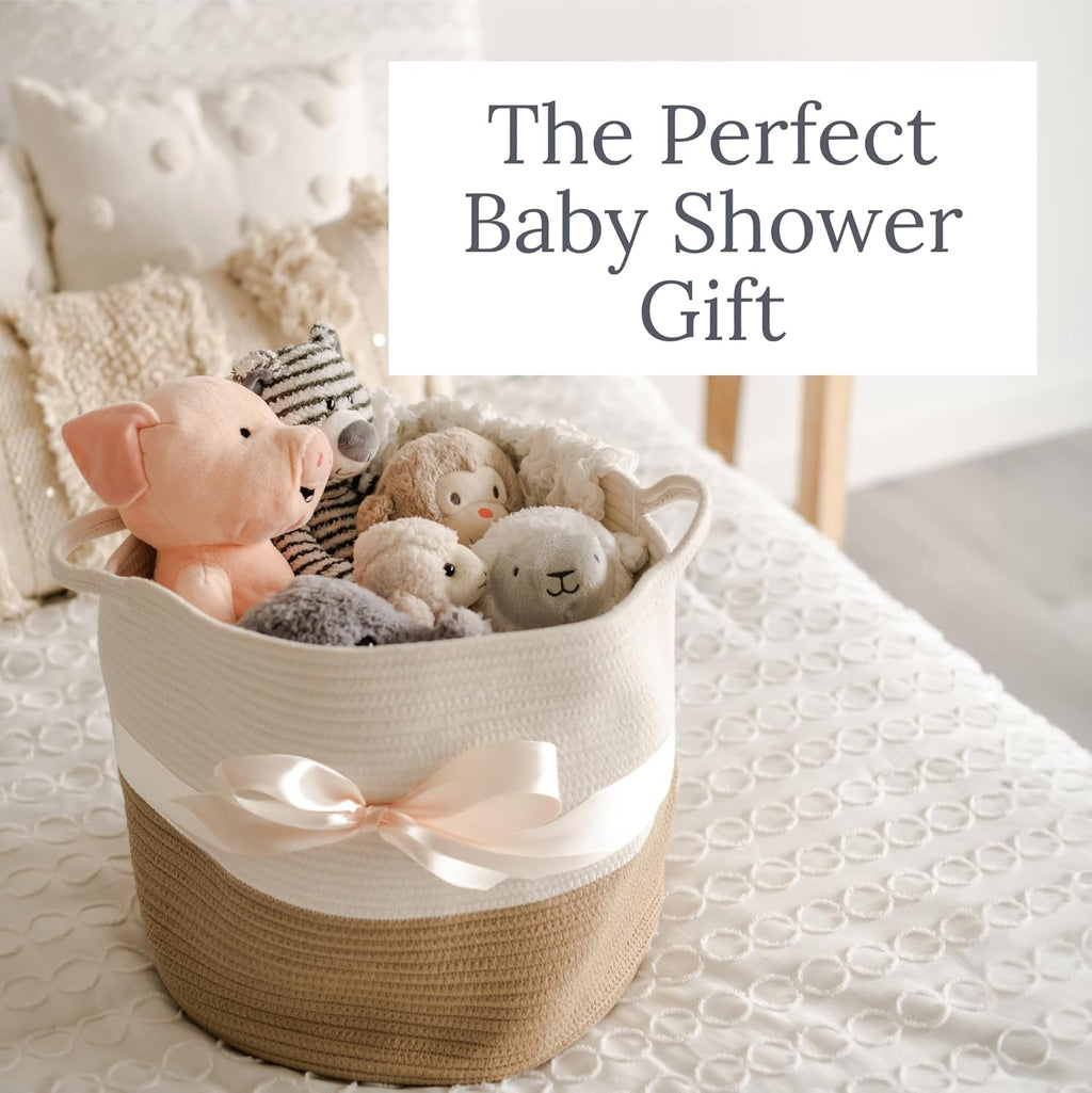 Natemia Large Woven Storage Basket (15" x 15" x 14") - Baby & Toy Organizer, Blanket Basket, Perfect Baby Registry Gift
