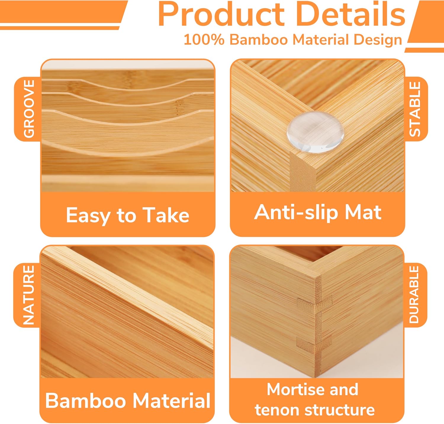 BAMEOS Bamboo Silverware Drawer Organizers, 11.9 inch Utensil Drawer Organizer for Kitchen Drawers, 7 Slots Total Large Flatware Organizer for Knives Cutlery Spoons Forks (Natural)