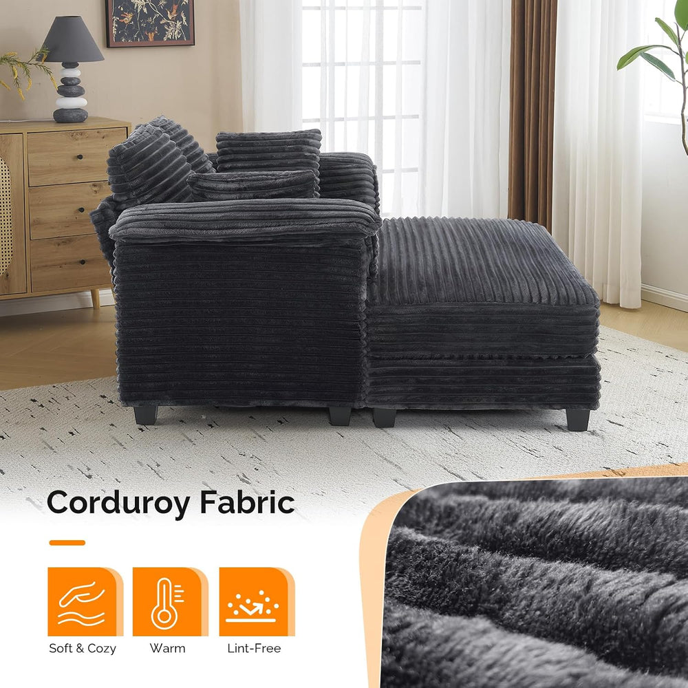 VINGLI 56" Oversized Chaise Lounge Chair, Dark Grey Comfy Corduroy Chais...