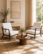 Garvee Mid-Century Chenille Accent Chair, Cozy Reading Chair, Modern Lounge Armchair with Lumbar Pillow, Solid Wood Frame, for Living Room, Bedroom, Office, Beige