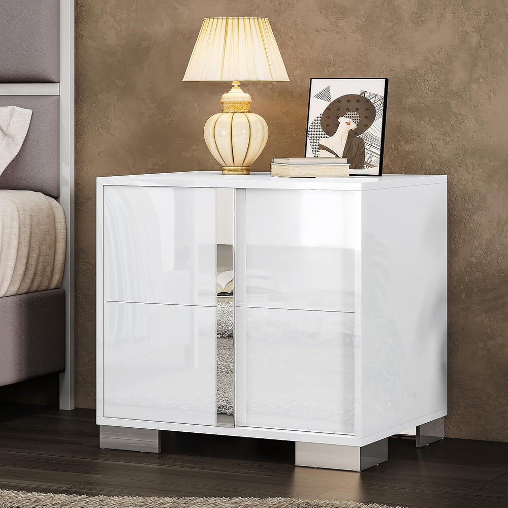 AMERLIFE Modern Nightstand, 23.6" End Table with 2 Drawers, White | Beds...