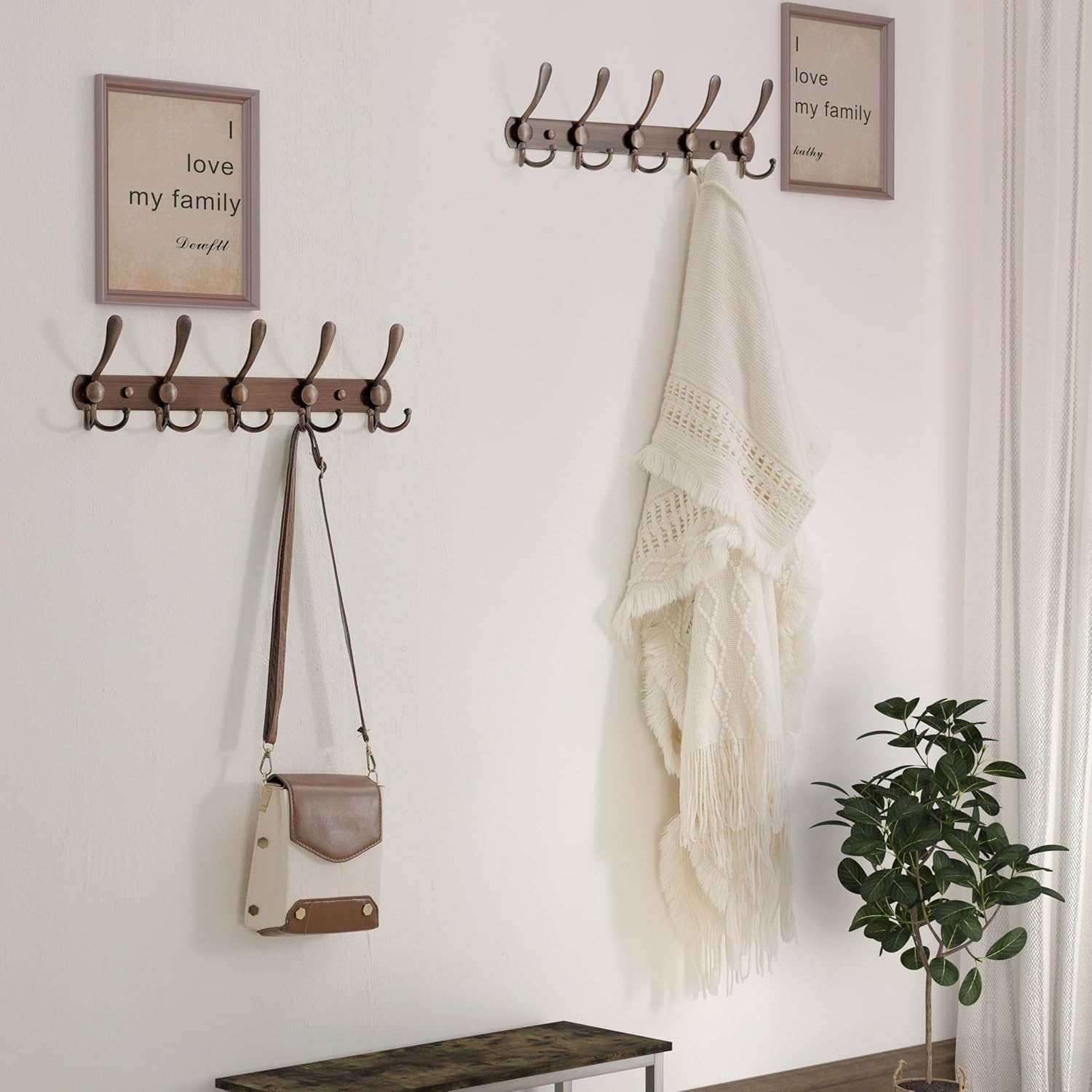 Dseap Wall Mounted Coat Rack - 5 Tri Hooks, Heavy Duty, Stainless Steel, Metal Coat Hook Rail for Coat Hat Towel Purse Robes Mudroom Bathroom Entryway,Antique Copper