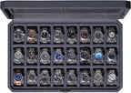 ROTHWELL 24 Slot Watch Case with Lock – Luxury Watch Box to Display and Organize Your Collection | Real Glass Top | Premium Storage for Collectors (Carbon)