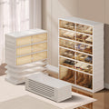 CIMLORD 6-Tier Foldable Shoe Rack Organizer with Wheels, 18 Pairs, White | Collapsible Large Plastic Shoe Cabinet, Fits Boots, Stackable, Clear Doors, Easy Assembly, Closet, Entryway, Living Room