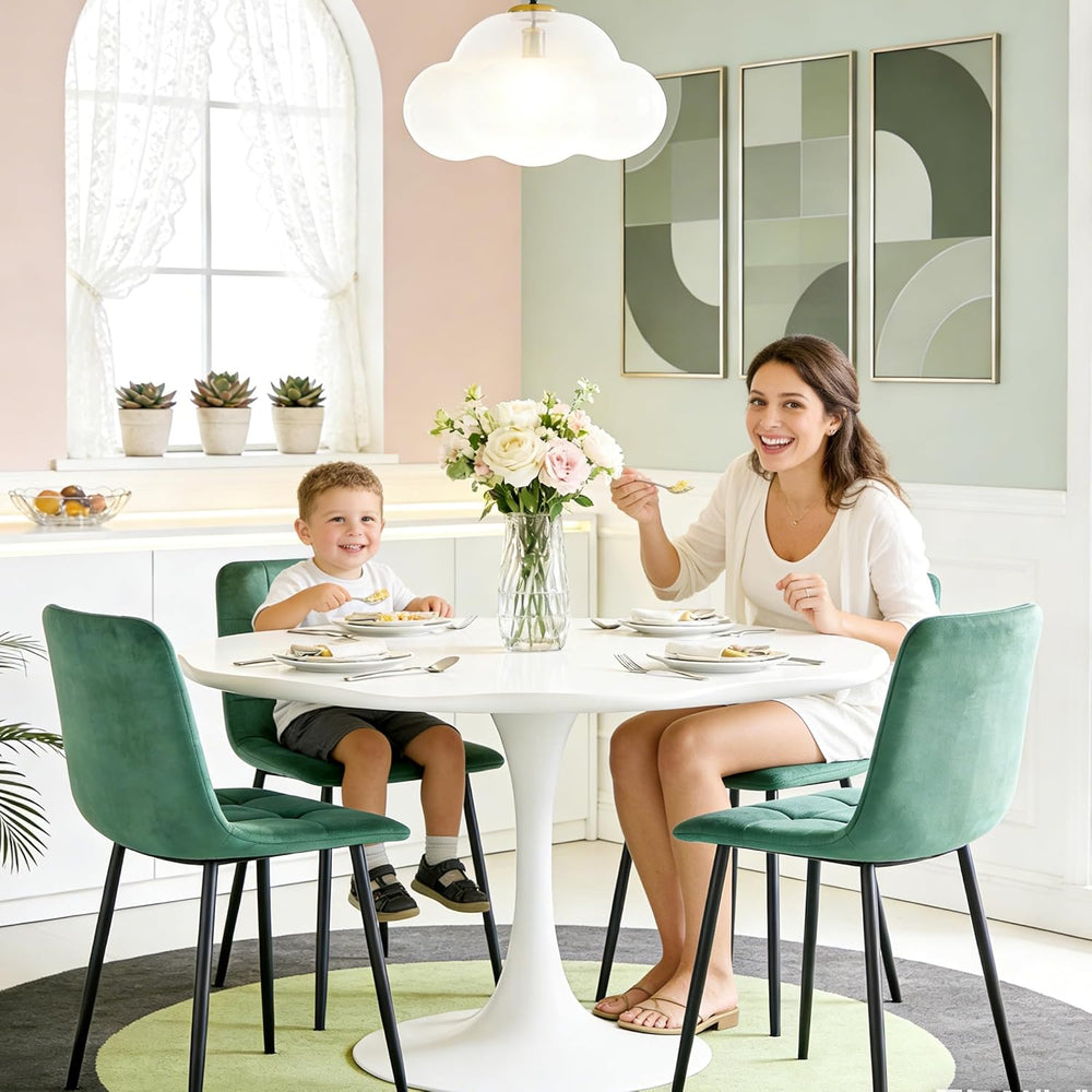 Velvet Dining Chairs Set of 4, Mid Century Upholstered Green Dining Room Chai...