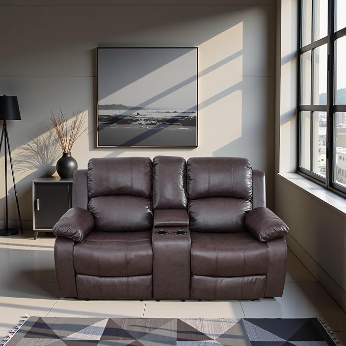 Recliner Sofa Set Couches for Living Room Chair Semi PU Fabric Living Room Furniture Sets, Adjusted Loveseat Reclining Couch Furniture Sofa Set for Theater Seating, Dark Brown