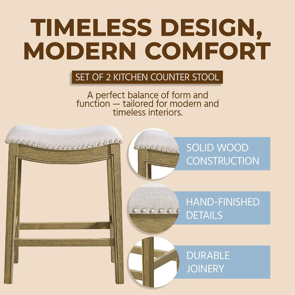 ROME + OAK Set of 2 Parker 26" Counter Stool, Backless Saddle Kitchen Ba...
