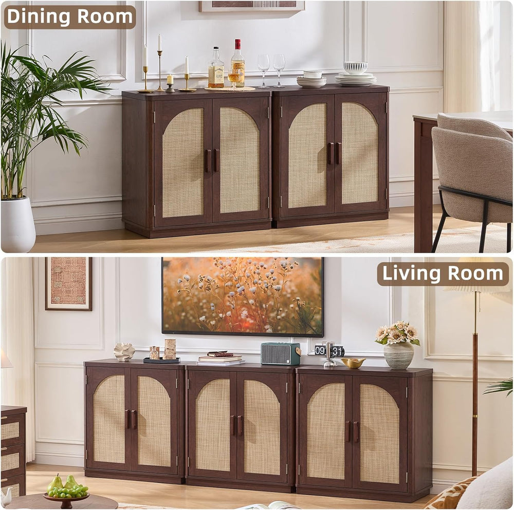 LEYAOYAO Rattan Sideboard Buffet Cabinet with Storage, 31.5" Coffee Bar ...