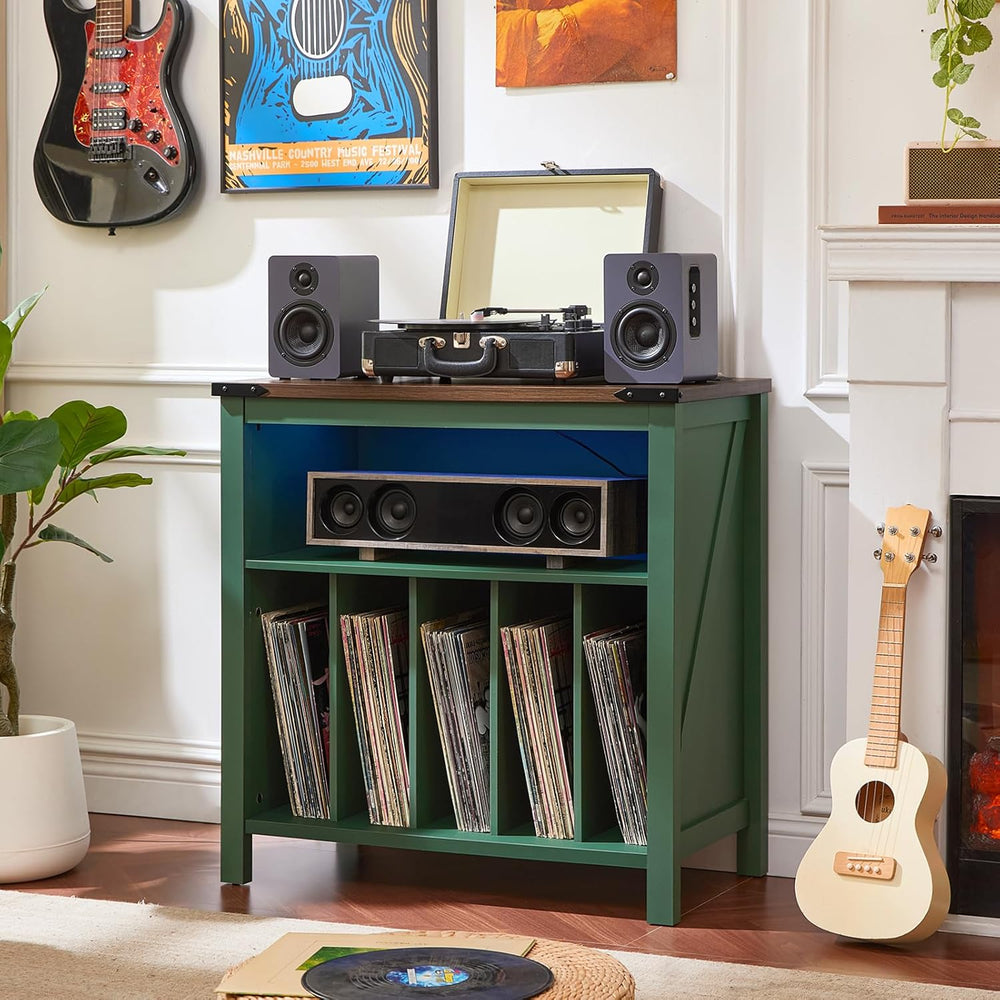 Joaxswe Large Record Player Table with Charging Station & LED Lights, Gre...