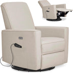Evolur Harlow Deluxe Upholstered Plush Seating Glide Rocker, Swivel, Power Recliner USB Port with in-Built Massager, Greenguard Gold Certified, Glider Chair for Nursery in Light Sand