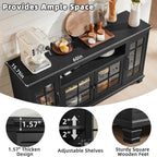 SAVOR LIFE 60-Inch Sideboard Buffet with Glass Doors, Black | 60-inch wood buffet with four glass doors, adjustable shelves and open storage for tableware, coffee bars and display