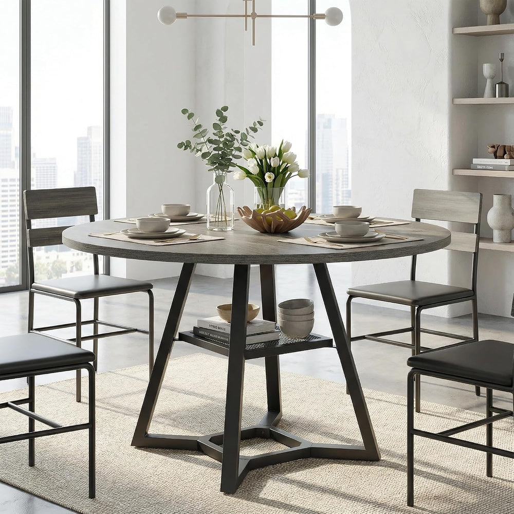 knoworld 51" Round Dining Table for 4-6, Kitchen Table with Storage Shel...