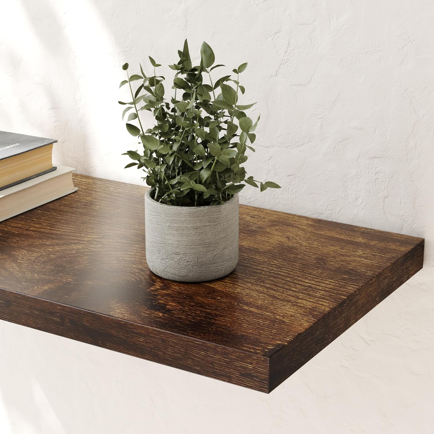 Wall Shelf Set of 3, Rustic Brown Floating Shelves 30 in W x 10 in D x 1 in H, Wooden Floating Wall Shelf with Invisible Brackets for Living Room/Bedroom/Bathroom/Kitchen Storage and Decor