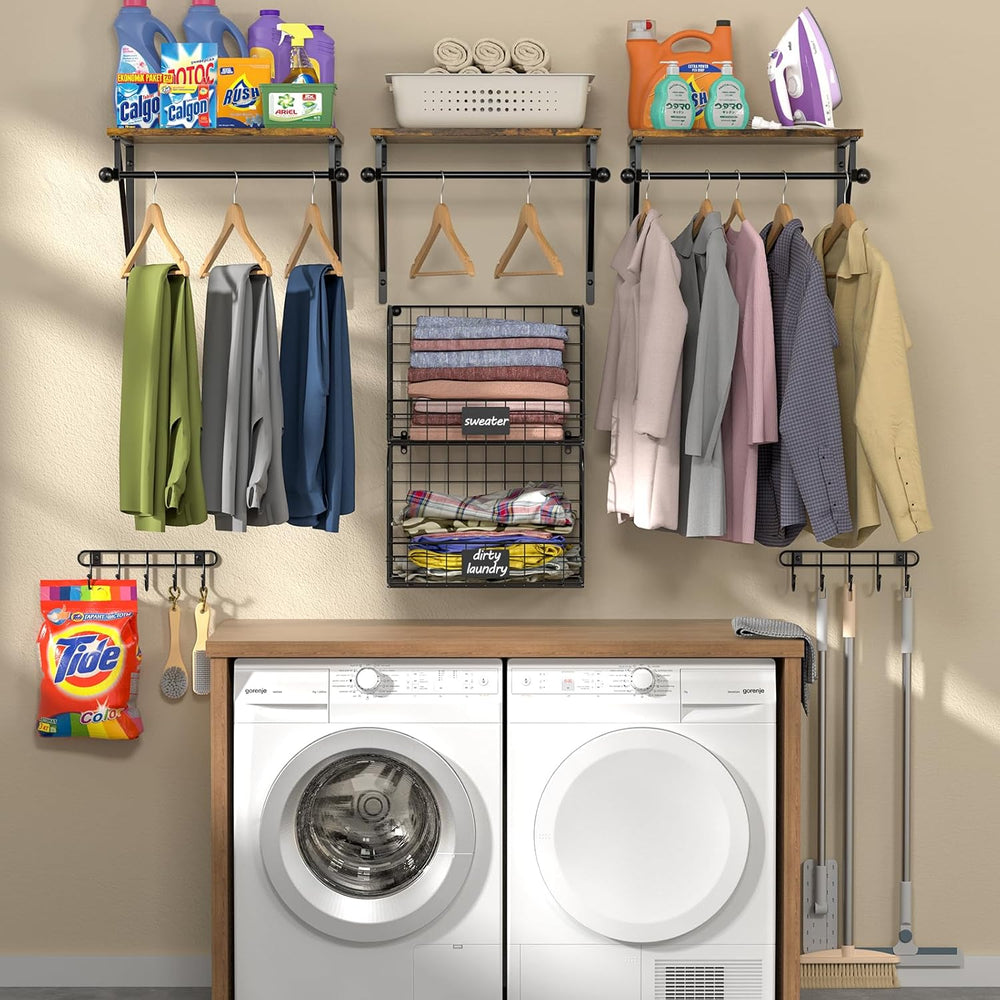 Laundry Room Shelves Wall Mounted with Wire Baskets, Over the Washer and Drye...
