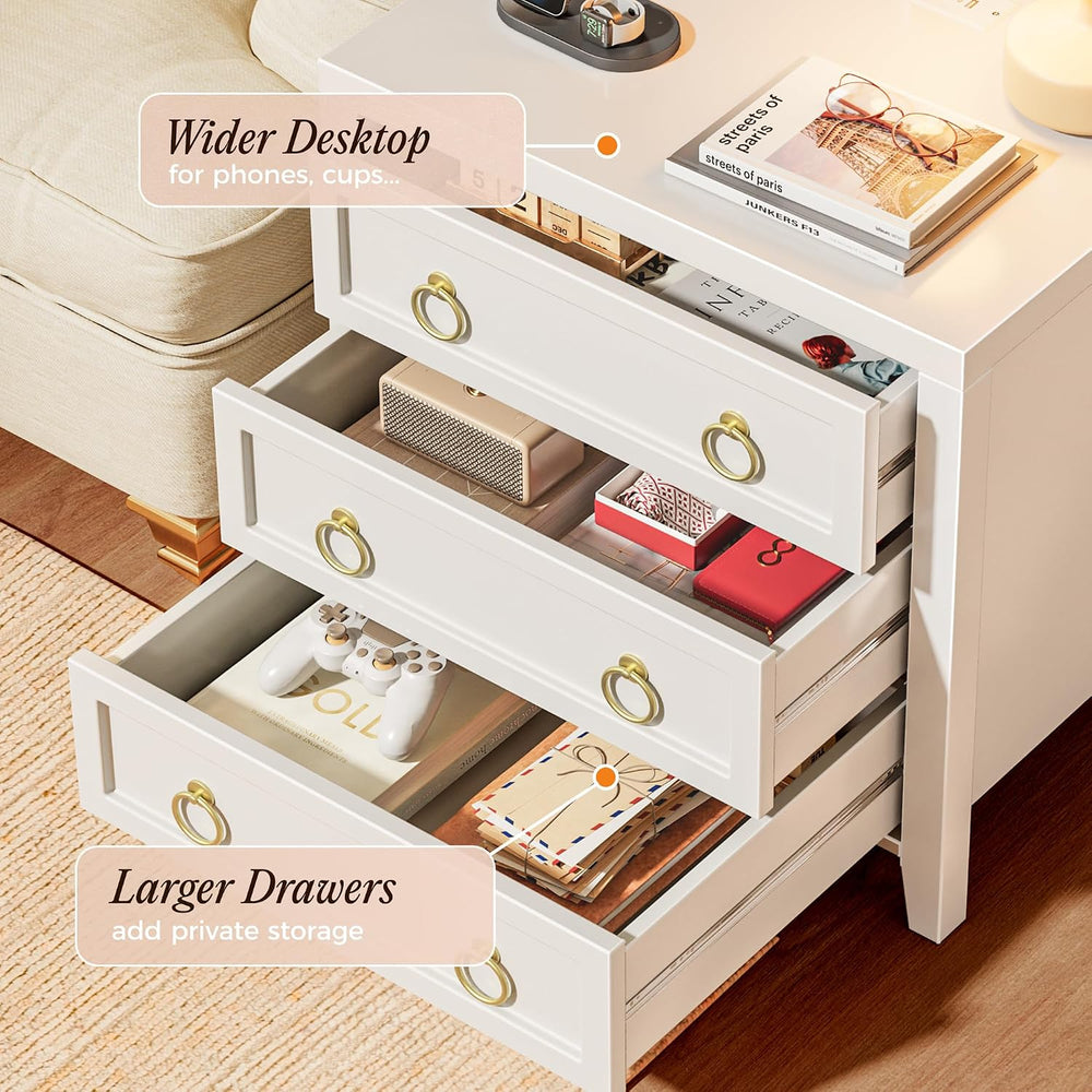 Huuger Paint Night Stand with Charger Station, 3 Drawer Nightstand Set of 2