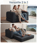Versatile 2 in 1 Boneless Armchair Chaise Lounge Chair Indoor, Convertible Sleeper Chairs Couch Folding Sofa Bed Oversized Comfy Futon Floor Sofa BeanBag for Reading Nook Living Room Bedroom