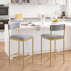 IDEALHOUSE Elegant Bar Stools Set of 2 - with Backrest and Footrest | Gold & Velvet Grey Upholstery, 65cm Counter Height, Metal Frame - Perfect for Kitchen Island & Counter - Two Pack Bar Chairs