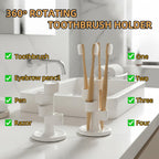 2-Pack 360° Rotating Toothbrush Organizer with Non-Slip Base, Bathroom Countertop Holder for Razors, Makeup Brushes and Toothbrush Storage, Compact Space-Saving Stand White