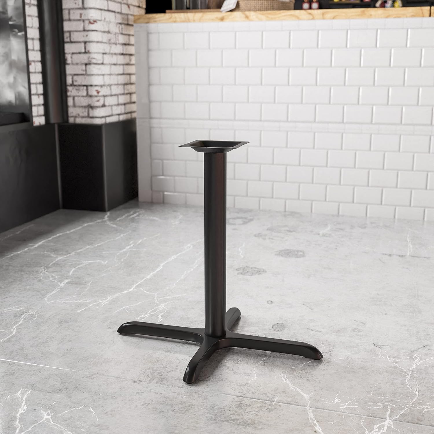 Flash Furniture Beverly 23.75" x 30" Restaurant Table X-Base with 3" Dia. Table Height Column & Glenbrook 30'' x 42'' Rectangular Table Top with Natural or Walnut Reversible Laminate Top