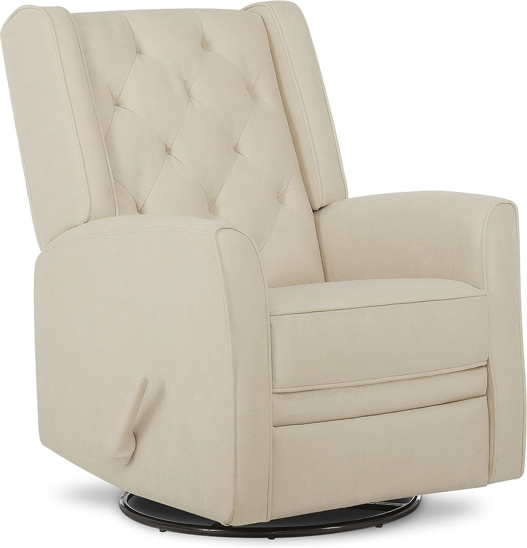 Evolur Linda Upholstered Plush Seating Swivel Glider in Shell, Greenguard Gold Certified, Modern Nursery Glider, Tool-Free Assembly