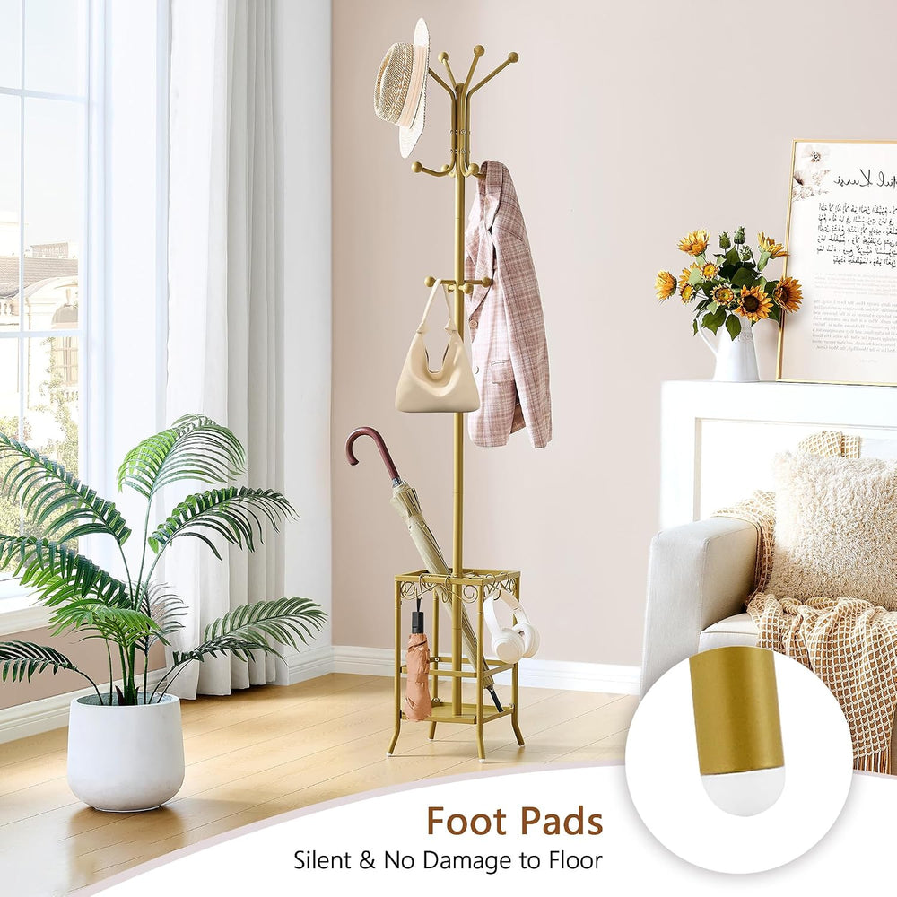 Hoctieon Coat Rack Freestanding, Coat Tree with Umbrella Holder, Metal Coat R...