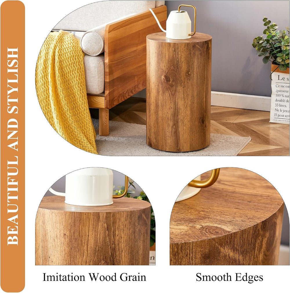 Wooden End Table Round Side Table Imitation Marble Grain Coffee Table Modern ...
