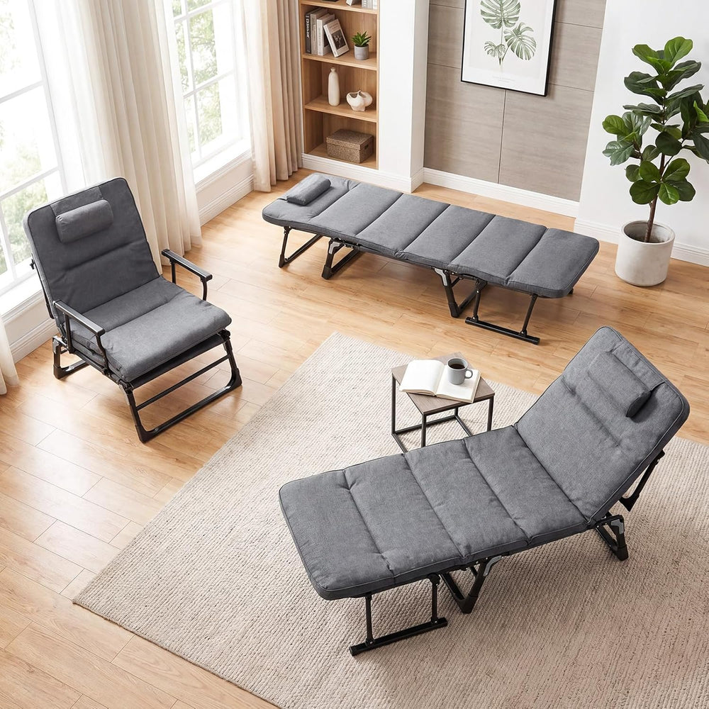 KOTEK Chaise Lounge Chair, 6-Position Folding Camping Cot with Padded Mattres...