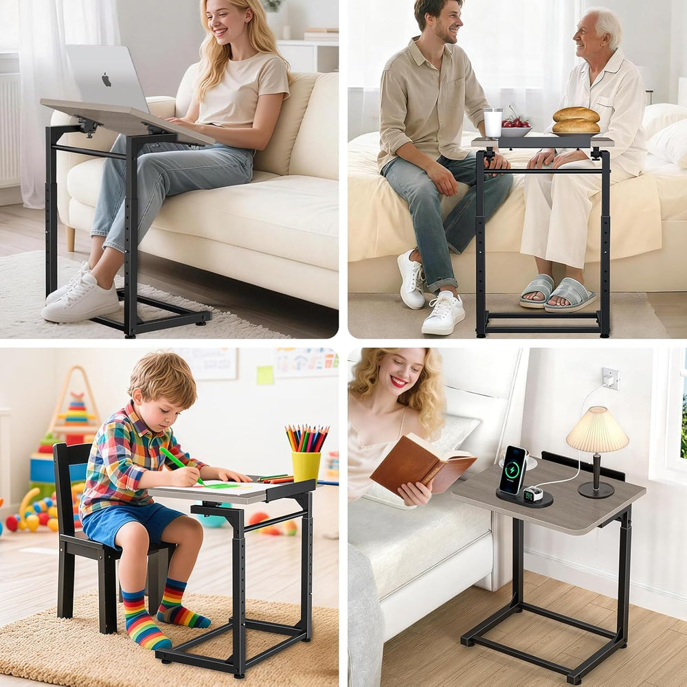 Tv Tray Table Set of 2, 8-Level Adjustable Height Couch Side Table，90° Tilt A...