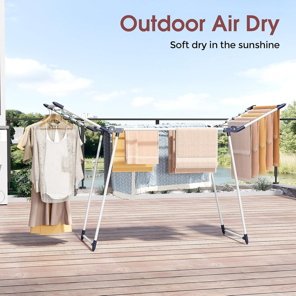 APEXCHASER Clothes Drying Rack Foldable, Large Drying Rack Clothing, Winged Laundry Rack Folding Indoor Outdoor, Metal Clothes Airer for Bedding Towel Sweater Heavy Duty, 68.9" X 22" X41.3", White