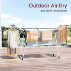 APEXCHASER Clothes Drying Rack Foldable, Large Drying Rack Clothing, Winged Laundry Rack Folding Indoor Outdoor, Metal Clothes Airer for Bedding Towel Sweater Heavy Duty, 68.9" X 22" X41.3", White