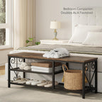 Entryway Storage Bench with Shoe Rack, 47.2" Wide Hallway Bench with Seating, Rustic Wood Top & Metal Frame, 2-Tier Shoe Organizer for Entryway, Bedroom, or Living Room, Brown
