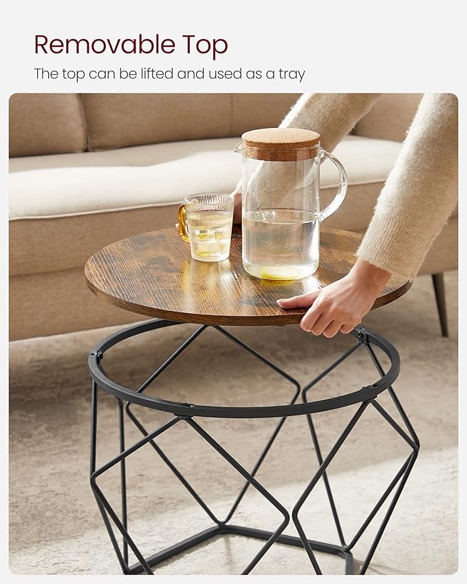 VASAGLE Small Coffee Table Set of 2, Round Coffee Table with Steel Frame, Sid...