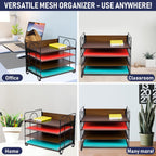 4-Tier Office Organizer, Desk File Organizer with Wood Patterned Shelves, Office Supplies Desktop Organization for Storage of Paper, Bills, Letters, Multi-Functional Desk Organization and Accessories