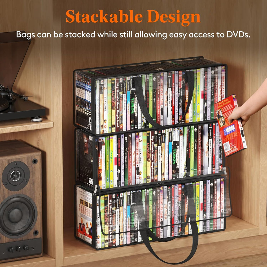 Lifewit DVD Storage Bags 10 Pack, Clear PVC DVD Case Holder with Handles, Front Window Zipper Design, Stackable Media Organizer for Blu Ray Disc, Movie Cases, VHS Box, Hold 350 Pcs DVDs (35 Each)