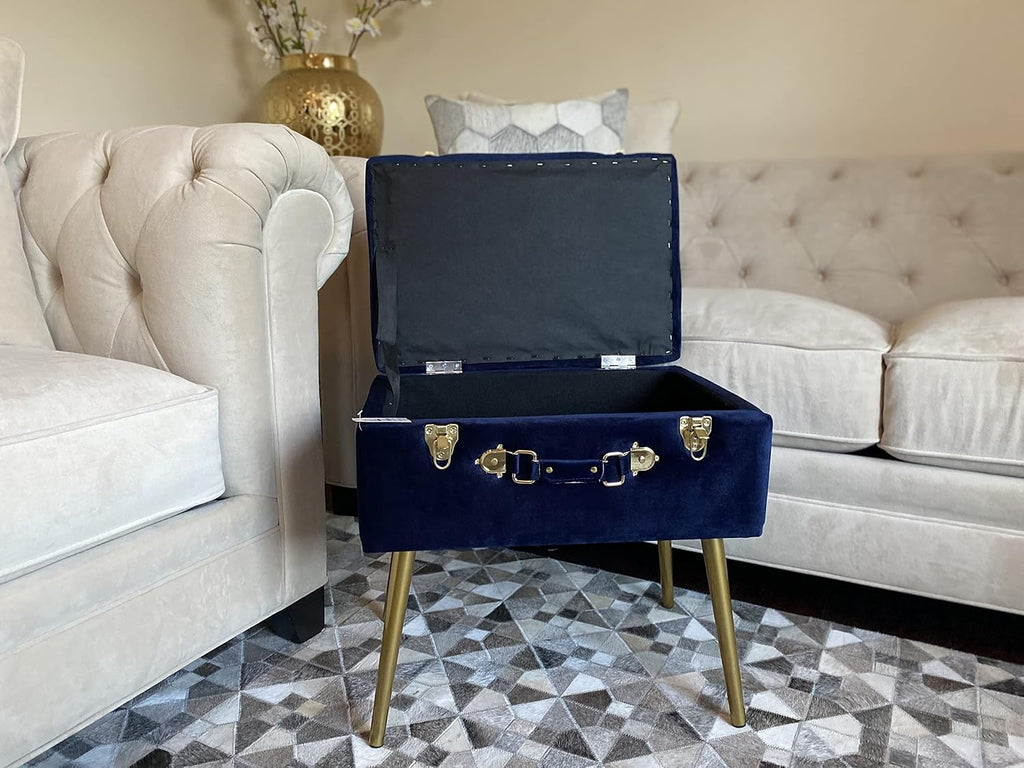 Noori Home - Lux Collection Modern Dove Rectangle Navy Velvet Storage Stool - 20x13.5x19 - Livingroom,Bedroom, Kid's Room, Nursery