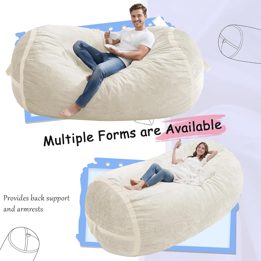 Homguava 6FT Bean Bag Chair Giant Bean Bag Chairs for Adults with Memory Foam Filled,Beanbag Chair with Soft Faux Fur Cover,Comfy Bean Bag Sofa Lounger for Living Room,Game Room,Bedroom