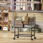 Wire Laundry Hamper Cart,Rolling Laundry Carts with Pull Handle,Black Tall Laundry Basket,Commercial Wire Laundry Hamper Cart-23.6 * 15.75 * 28 inches