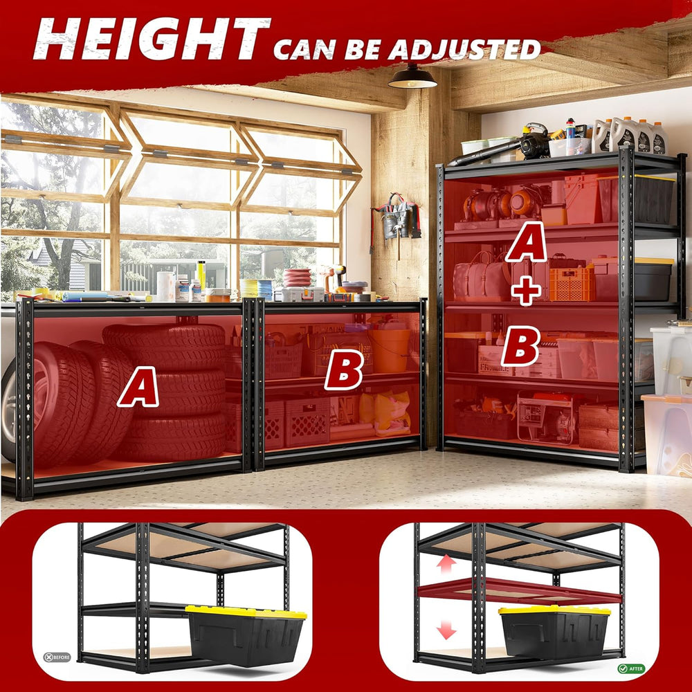 REIBII 2400LBS Storage Shelves 5 Tier Garage Shelving Heavy Duty Adjustable G...