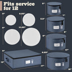 Hard Shell China Storage Containers 5-Piece Set Moving Boxes for Dinnerware, Glasses, Plates, Mugs and Saucers Sturdy Dish Organizer with Dividers for Seasonal Storage - Service for 12 - Denim Blue